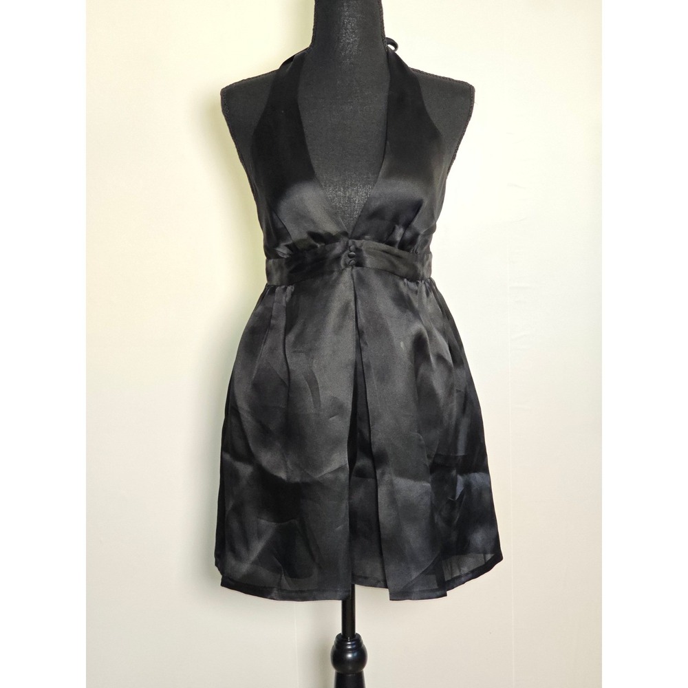 Julie Haus 100% Silk Halter Mini Dress – Black, Elegant Pleated Skirt Size 6 - Picture 2 of 9